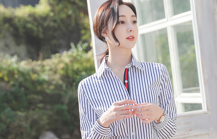 Color Tapping Basic Cotton Span Shirt