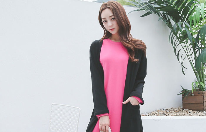Slit-box pocket Corrugated Long Cardigan