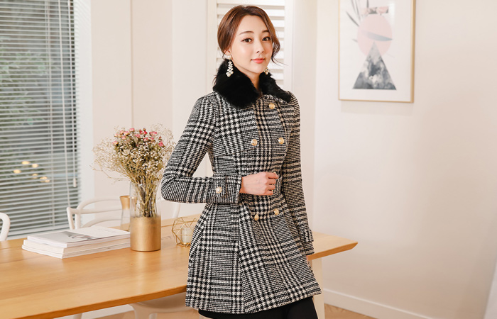 Real Rabbit Percalar Glen Check double Coat