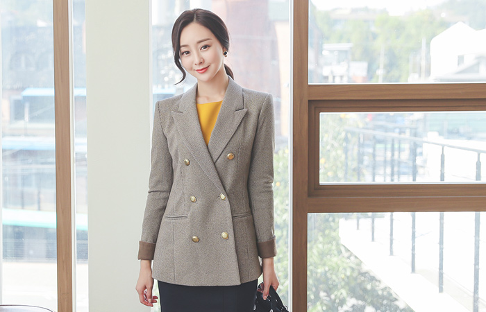 Star Check Gold Double Button Woolen Jacket