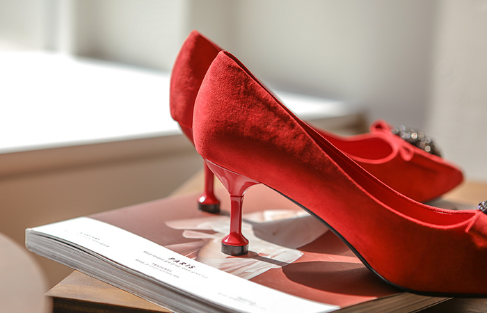 large Ribbon&Cubic Suede 앤틱힐