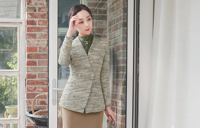 Luxury Wool Tweed Double-button No-collar Jacket