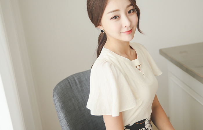 Monet Flower Trim Pearl Neck Dress