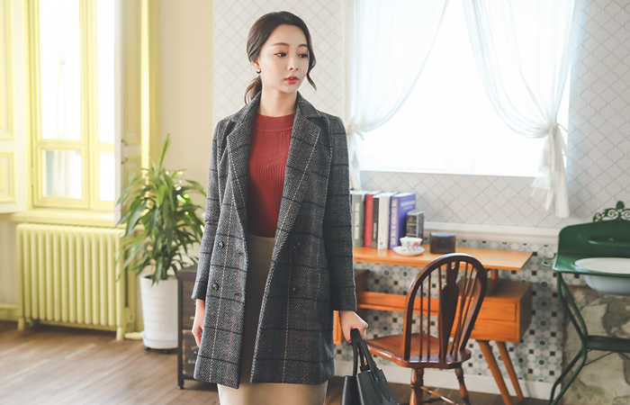 Grid Herringbone double Coat