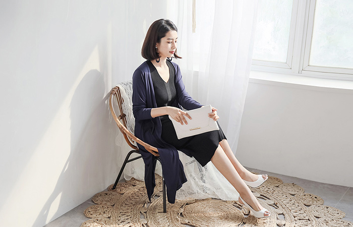 Tencel Span Slit Long cardigan