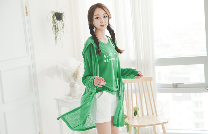 해피 민소매롱티&Hooded cardigan SET