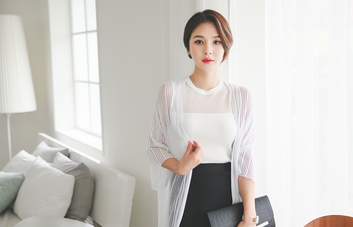 Ice-lining See-through look Long cardigan