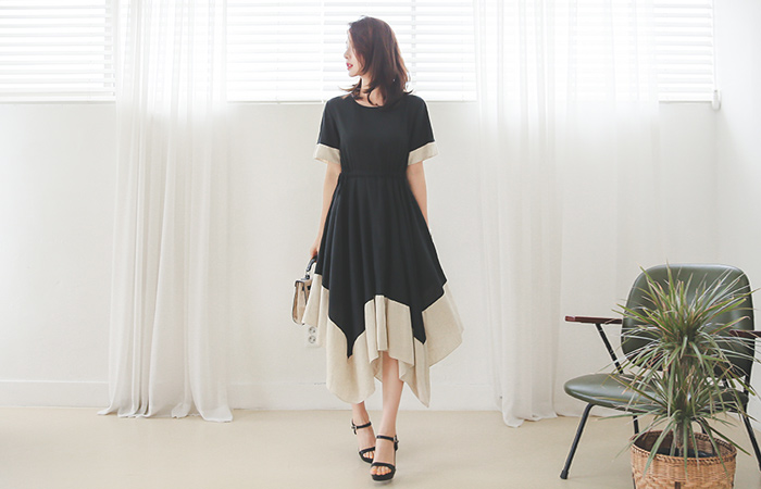 unbalance Flare Linen Long one piece