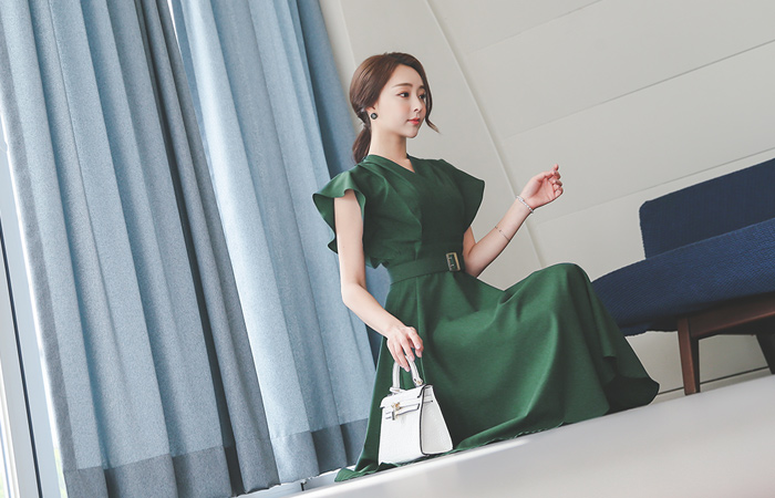 Prague wing sleeve Belt Long one piece