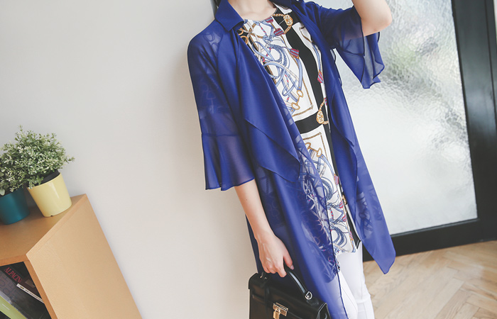 See-through look Chiffon Trench Cardigan