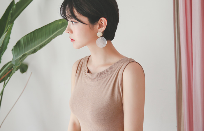 Boat Neck Pleats Long knit Dress