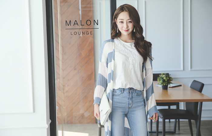Wide Stripe Long cardigan