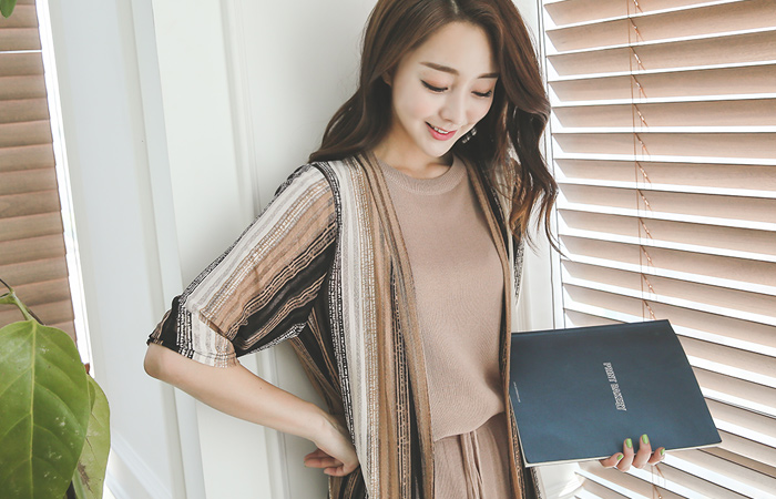 Multi line color lob cool cardigan