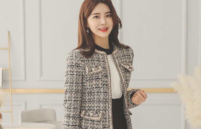 Satin Line Luxury Pearl Point Tweed Jacket