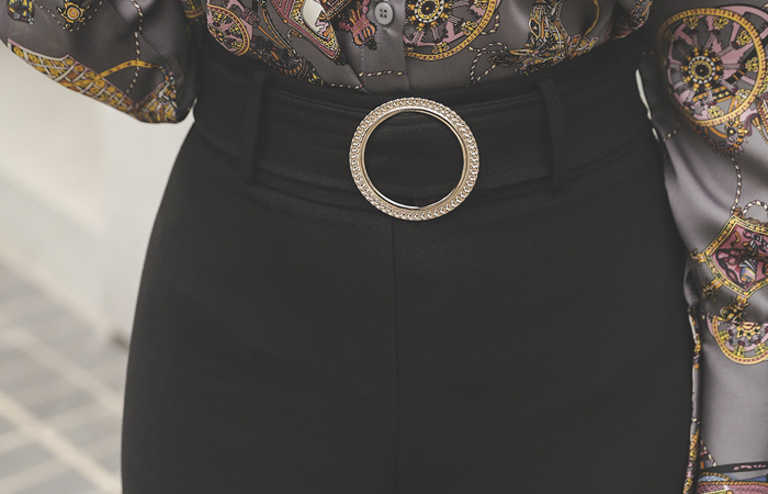 Braid Gold-Ring Belted Wide Slacks