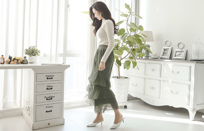 Wrinkle Chiffon Tiered Rong skirt