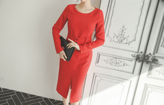 Modern stitch slit MIDI Dress