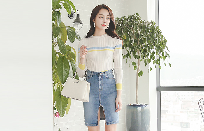 Light Denim Front Skirt