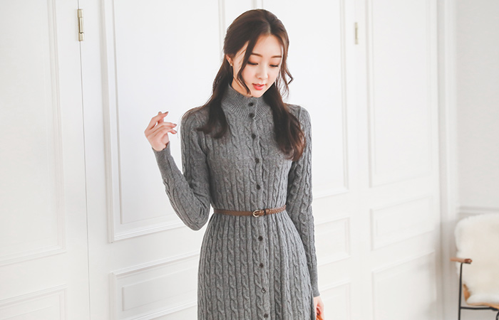 Pullover Turtleneck Twiddle Long Knit Dress