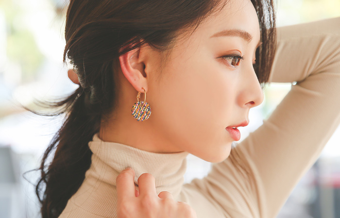 Circle Tweed Gold Earring