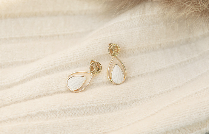 embossing Leather Coin Drop Earring