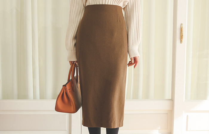 Twill Wool Basic H-line Midiskirt