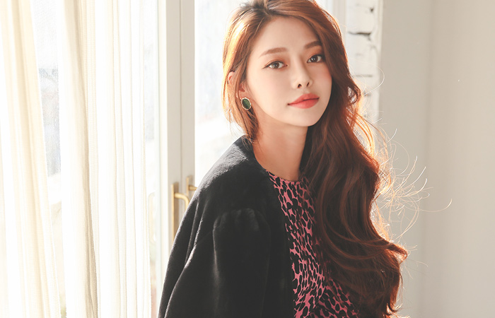 Shirring Puff Shoulder Belted Harp Fur Coat