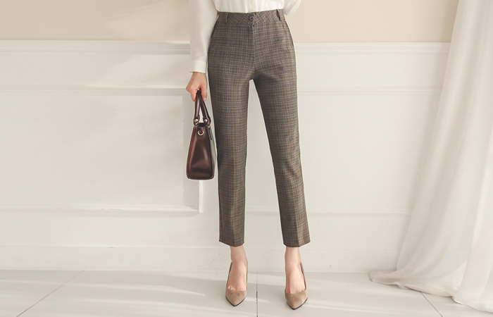 Check Color Combination Lady Slim Slacks