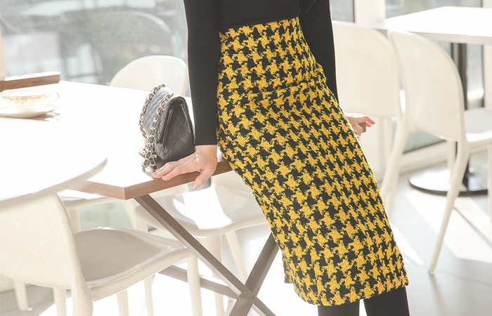 Big Star Hound's-Tooth H-line Wool Skirt