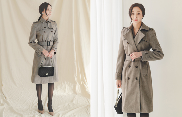 Classic Buckle Gingham-Check Double-button Coat