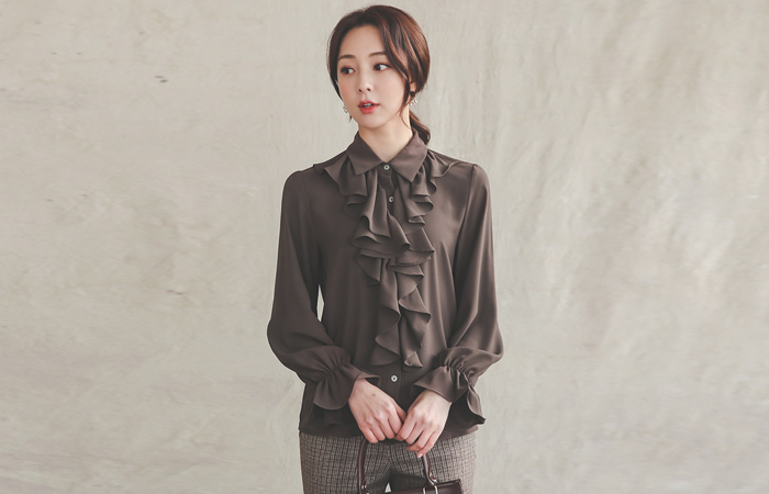 Flounce Ruffle Cuffs Shell Button Blouse