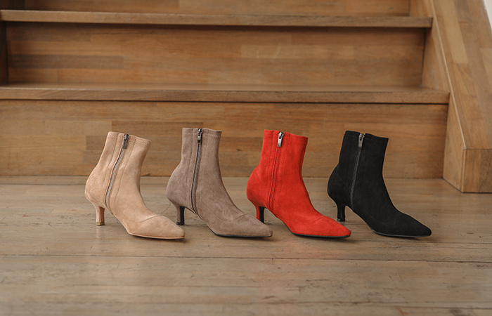 Suede Line Kitten Ankle Boots Heels