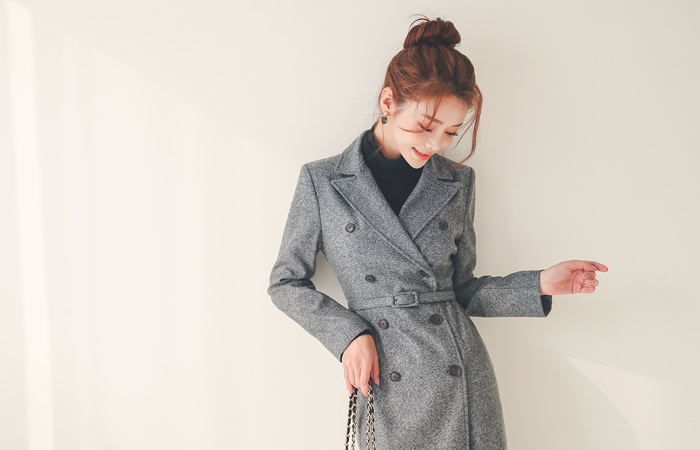 Bokashi Double-button Belted Jacket&Dress