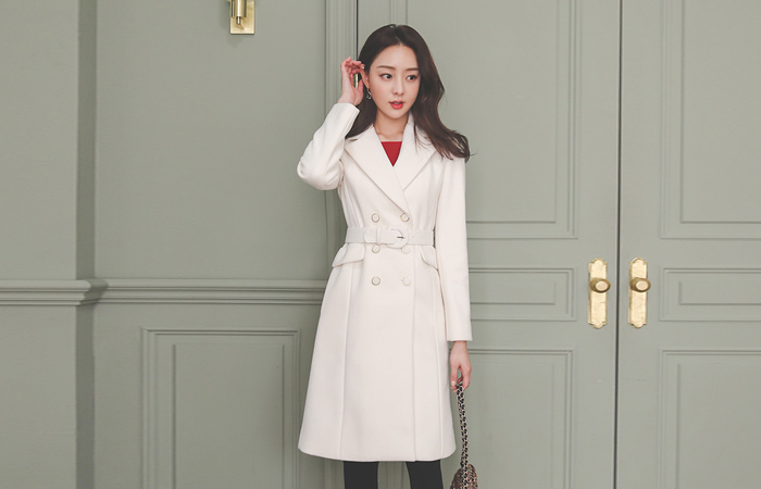 Gold Double-button Cutting-line Lady Coat