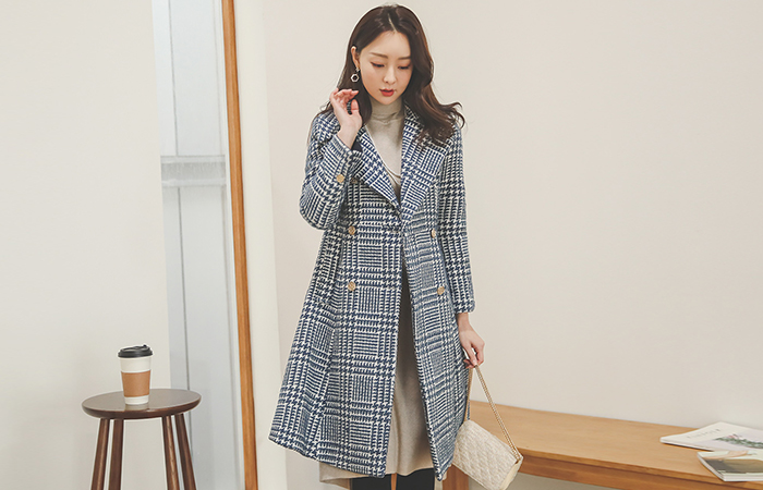 Wide-Collar Pearl Tweed A-line Double-button Wool Coat