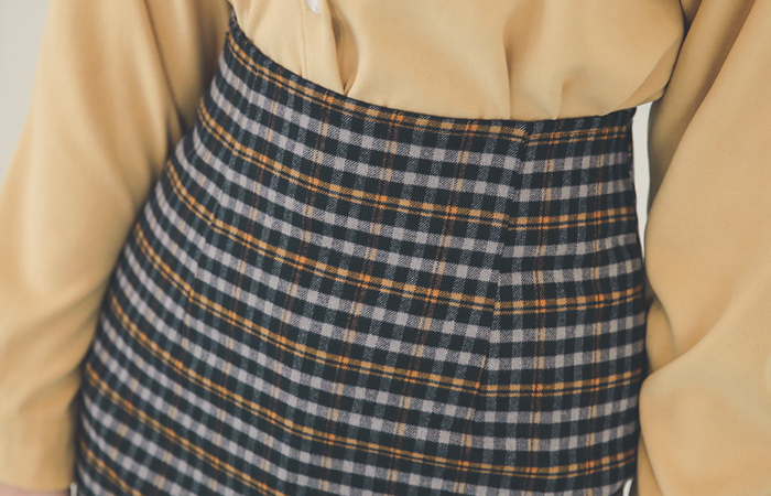 Glen Plaid High Waist Span Wool Skirt