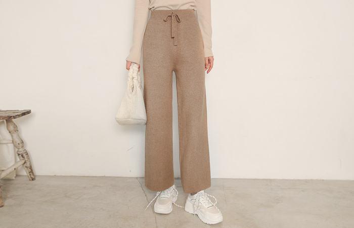 Ribbon Banding Wide Wool Knit Pants