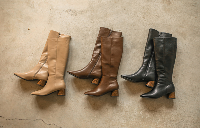 Square-Line Fur Lining Leather Long Boots