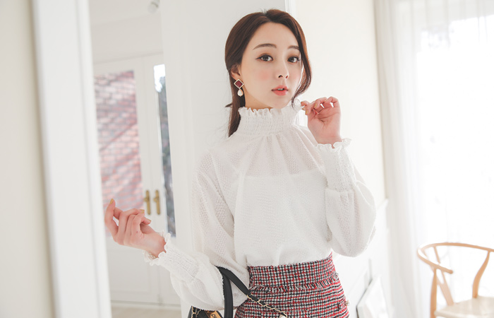 Princess Smock Frill Highneck Blouse