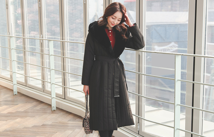 Eco Mink Fur Trimming Belted Hood Padding