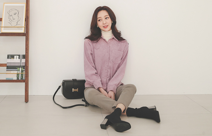 Corduroy One-Pocket Rosy Blouse