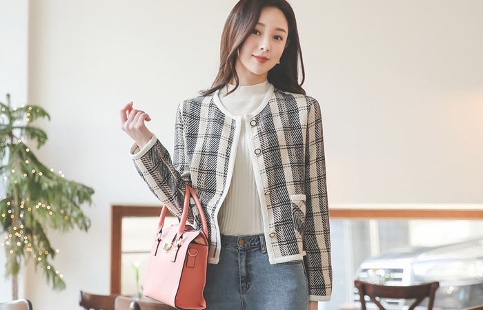 Daily Color Combination Lining Wool Cardigan Jacket