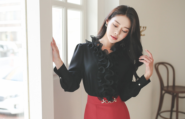 Romantic Pleats Ruffle Blouse