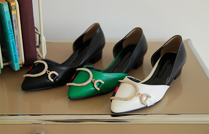 D-ring Cubic Tapping Cobination Low Heels