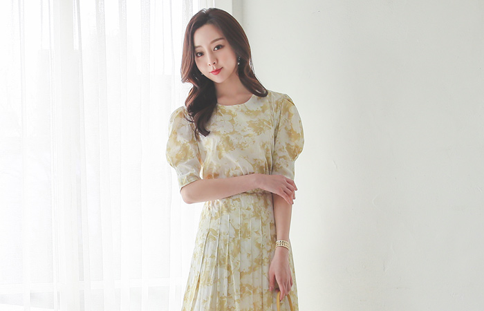 Color Paint Puff Short Sleeves Blouse