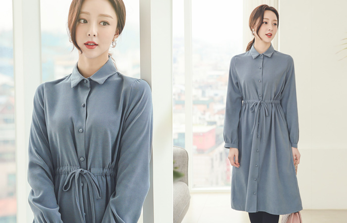 Fleece String Bean Button Collar Dress
