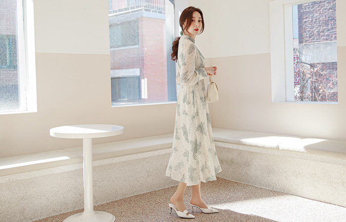 Fairy Shirring Chiffon Back Banding Flared Dress