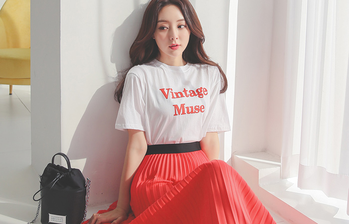 Vintage Lettering Cotton Short-sleeve T-shirt