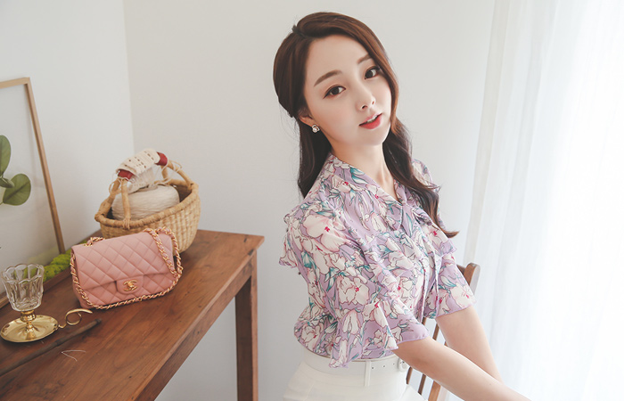 [Scratch]Flora Frill Tie Blouse