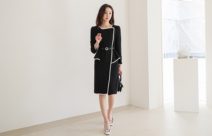 Square Neck Bias Peplum Dress